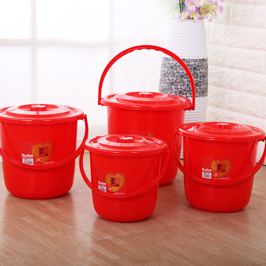 鼓型提桶(帶蓋）大紅色