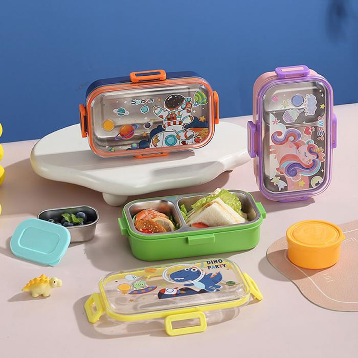 700ml童趣密封不銹鋼餐盒(單格+PP碗150ml/2