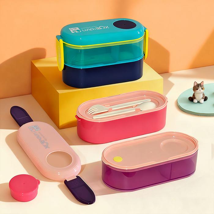 雙層便當(dāng)盒(帶硅膠)(900ML)